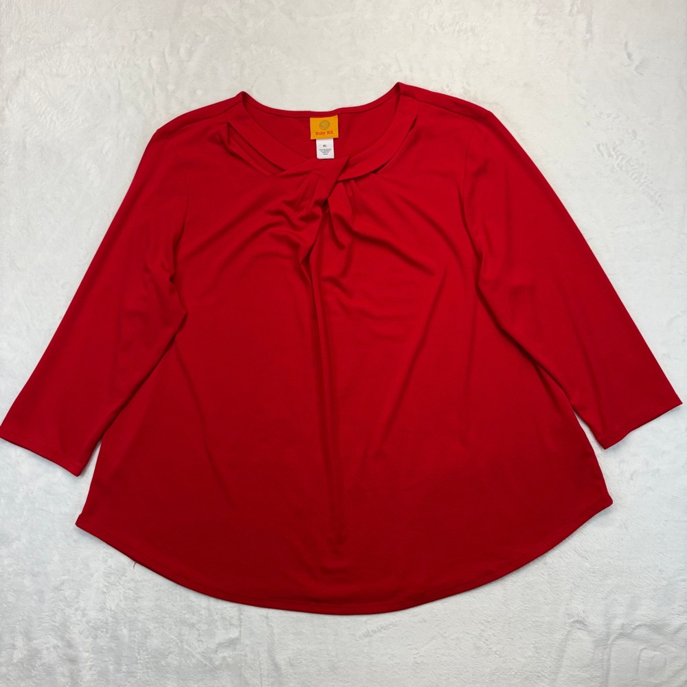 Ruby Rd Womens Red Twist Neck Cut Out 3/4 Sleeve Blouse Top Size XL